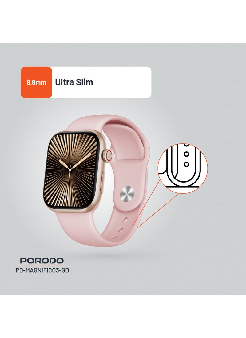 porodo - Magnifico 3 Smart Watch 2" HD with Gold Dial & Dual Straps / Calling / 128Mb Flash Memory / Up to 5 Days Working Time / V5.3 Bluetooth / Activity Tracker / Health Monitoring / HD Display / Ultra Slim - Pink Band & Gold Dial - Image 1