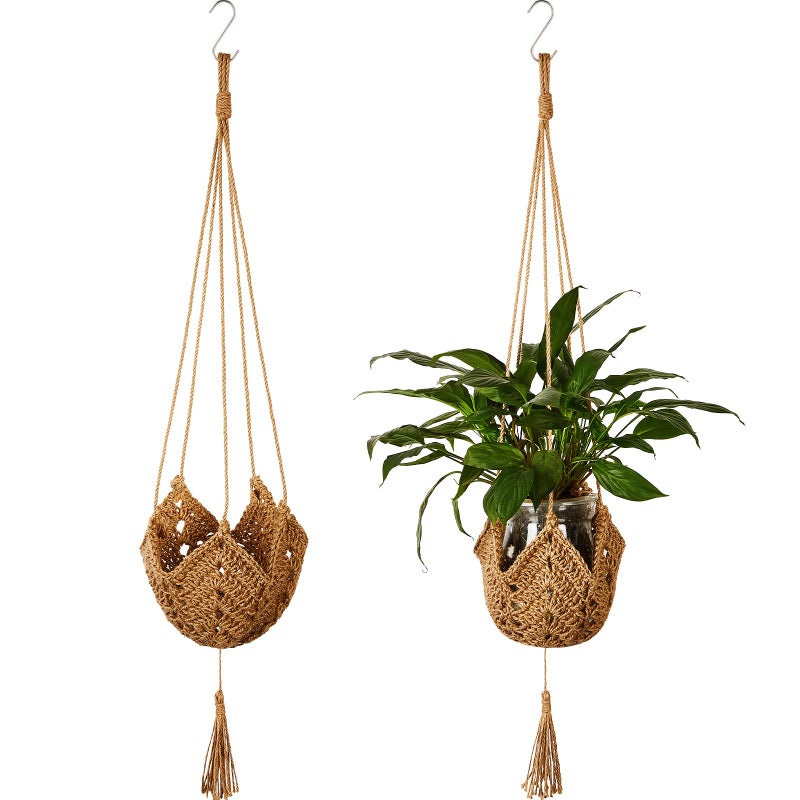 Shappy 2 Pack Jute Crochet Long Plant Hanger for 3 Inch to 12 Inch Pots, Macrame Plant Holder Rope with S Shaped Hooks for Halloween Home Decor (Brown) - Image 1