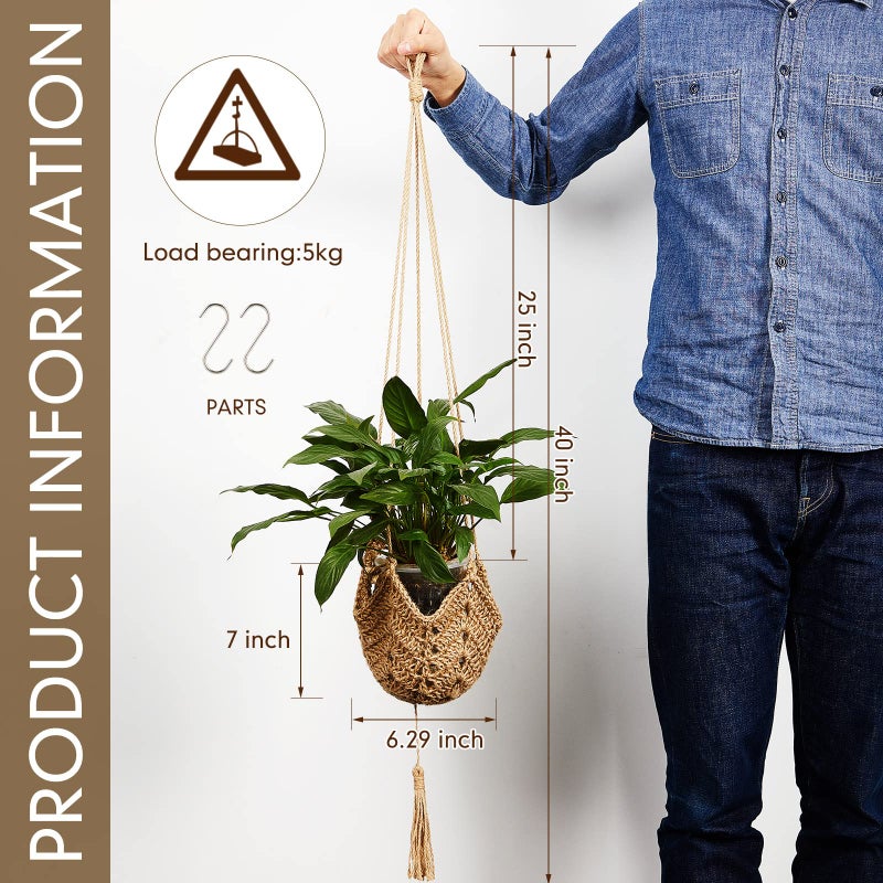 Shappy 2 Pack Jute Crochet Long Plant Hanger for 3 Inch to 12 Inch Pots, Macrame Plant Holder Rope with S Shaped Hooks for Halloween Home Decor (Brown) - Image 2