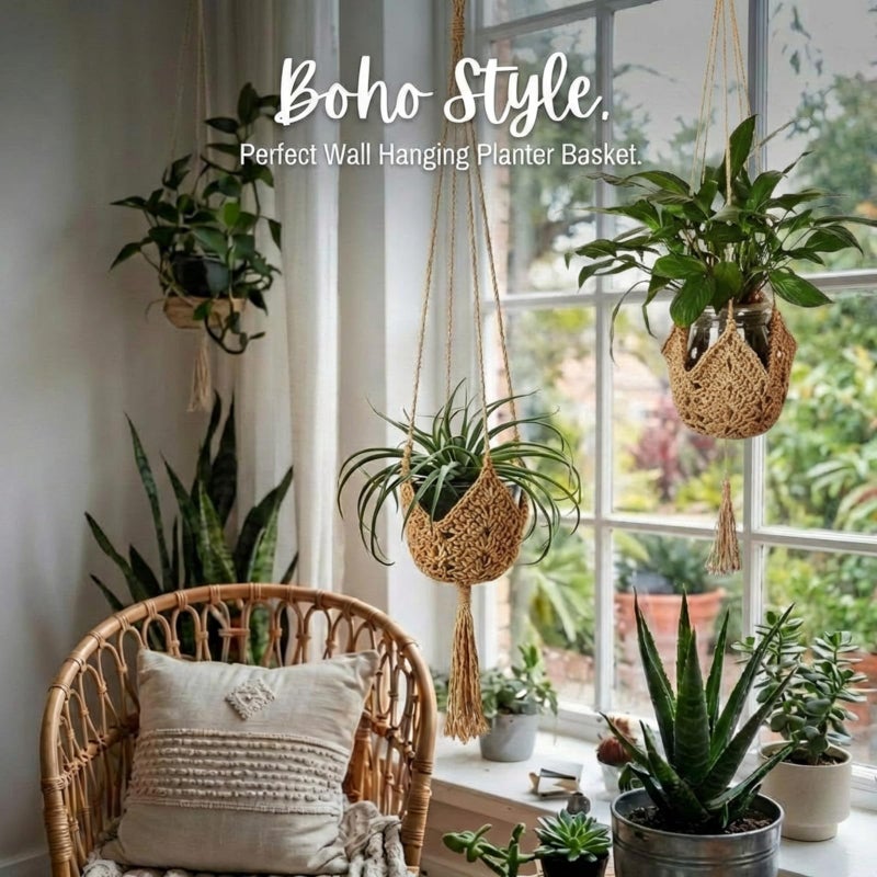 Shappy 2 Pack Jute Crochet Long Plant Hanger for 3 Inch to 12 Inch Pots, Macrame Plant Holder Rope with S Shaped Hooks for Halloween Home Decor (Brown) - Image 4