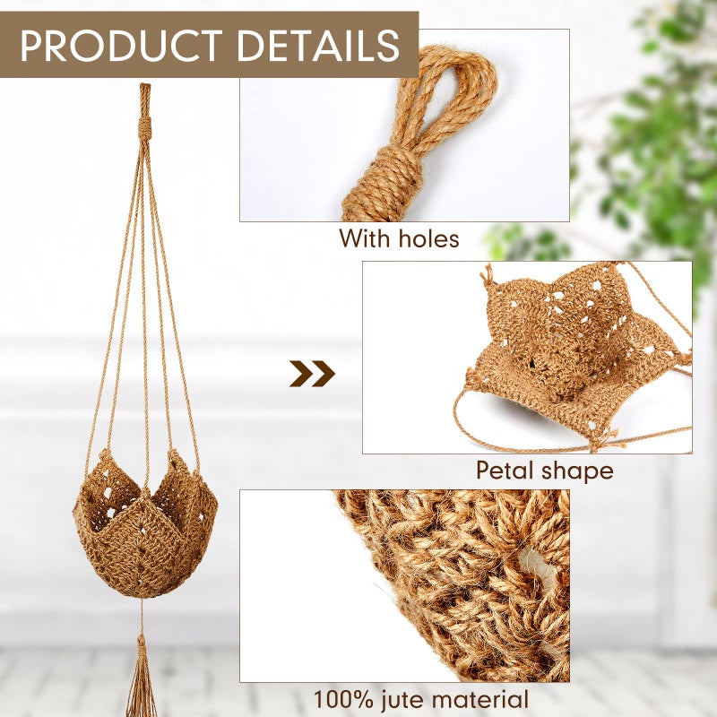 Shappy 2 Pack Jute Crochet Long Plant Hanger for 3 Inch to 12 Inch Pots, Macrame Plant Holder Rope with S Shaped Hooks for Halloween Home Decor (Brown) - Image 3