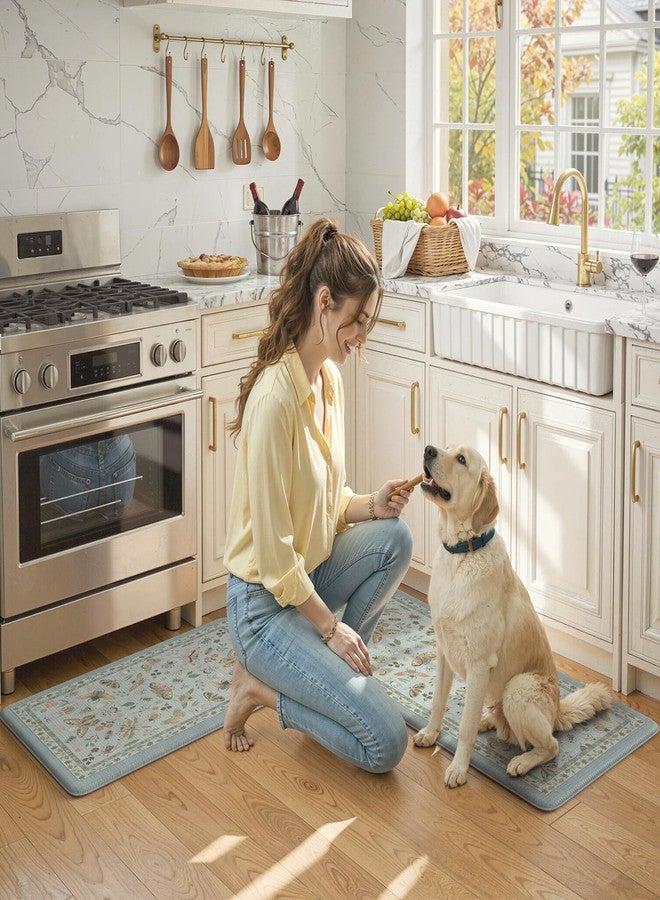 LEEVAN Anti Fatigue Mats for Kitchen Floor Non-Slip, Cushioned Kitchen Mats for Floor 2 Piece, Blue Memory Foam Kitchen Mat Set, Waterproof Ergonomic Standing Mat for Bar, Office,Desk, Laundry - Image 4