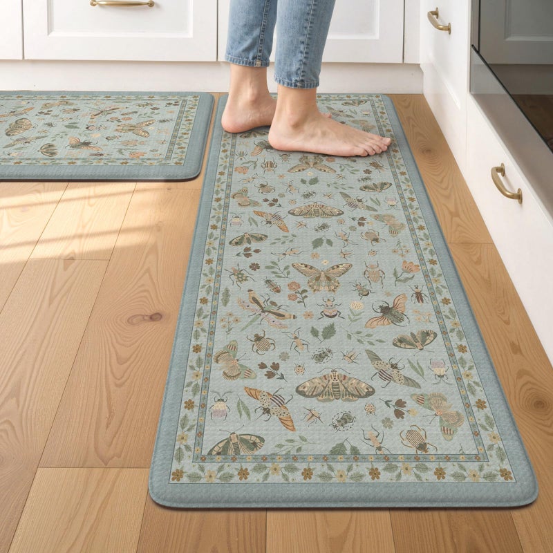 LEEVAN Anti Fatigue Mats for Kitchen Floor Non-Slip, Cushioned Kitchen Mats for Floor 2 Piece, Blue Memory Foam Kitchen Mat Set, Waterproof Ergonomic Standing Mat for Bar, Office,Desk, Laundry - Image 1