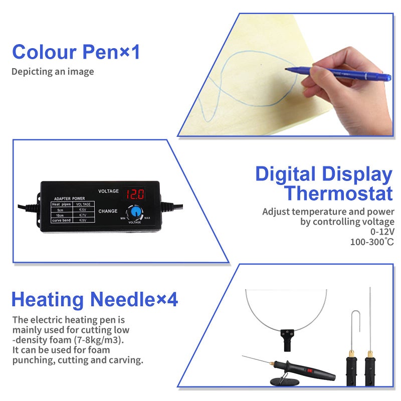 GOCHANGE 4 in 1 Foam Cutter Set With Digital Voltage Controller, GOCHANGE Electric Cutting Machine Pen Tools Kit, 100-240V /18W Styrofoam Cutting Pen with Electronic Voltage Transformer Adaptor - Image 3