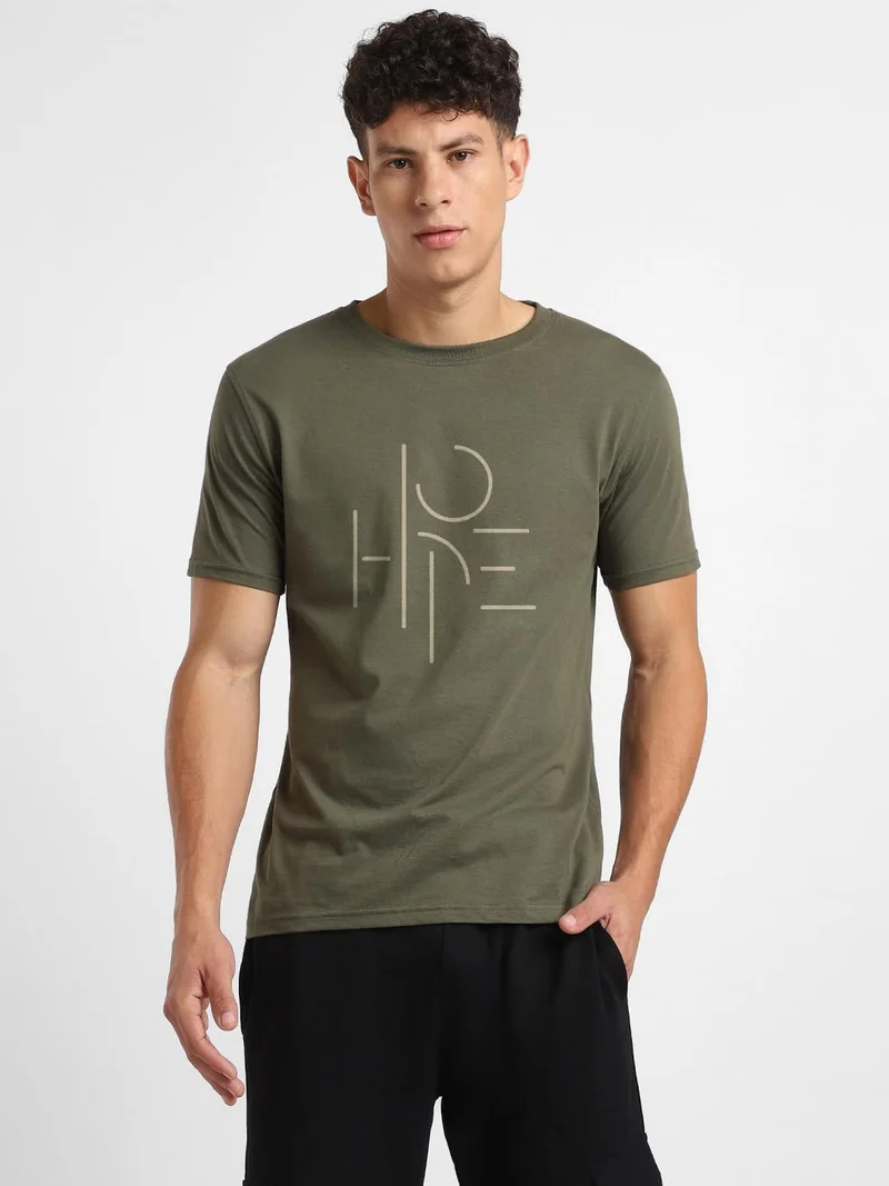 نوبيرو Men's Olive Green Cotton T-Shirt for Men