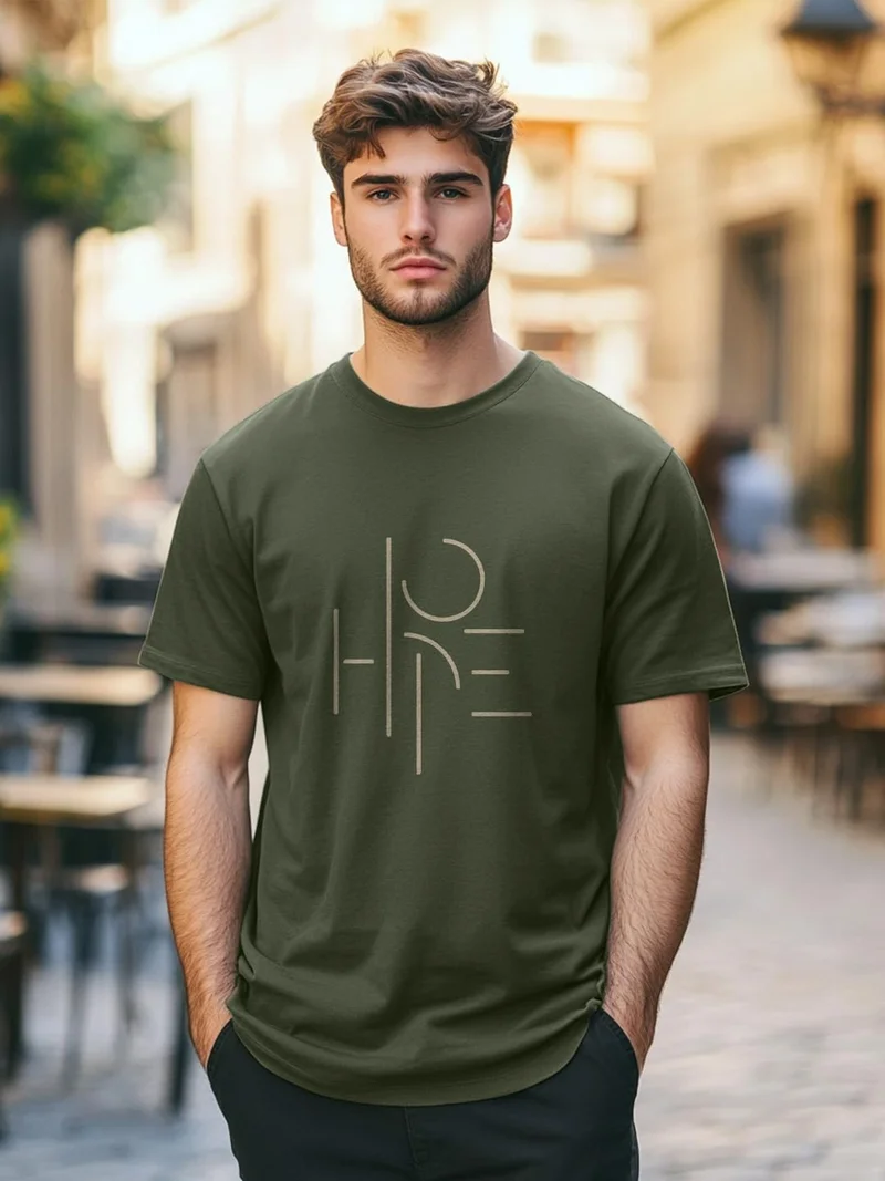 نوبيرو Men's Olive Green Cotton T-Shirt for Men