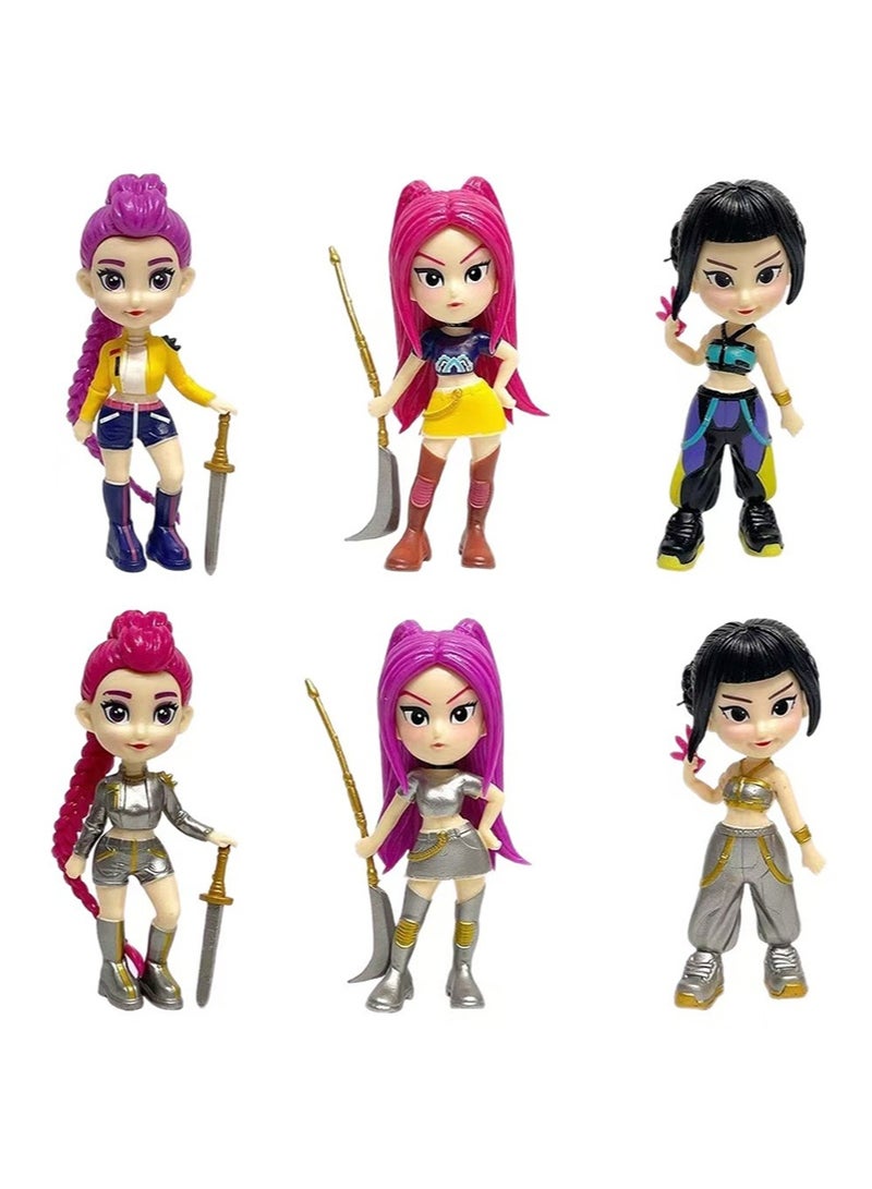 6 قطع من مجموعة تماثيل فتيات فرقة K Pop Demon Hunter، لعبة عصرية قابلة للتجميع لتزيين سطح المكتب - Image 1