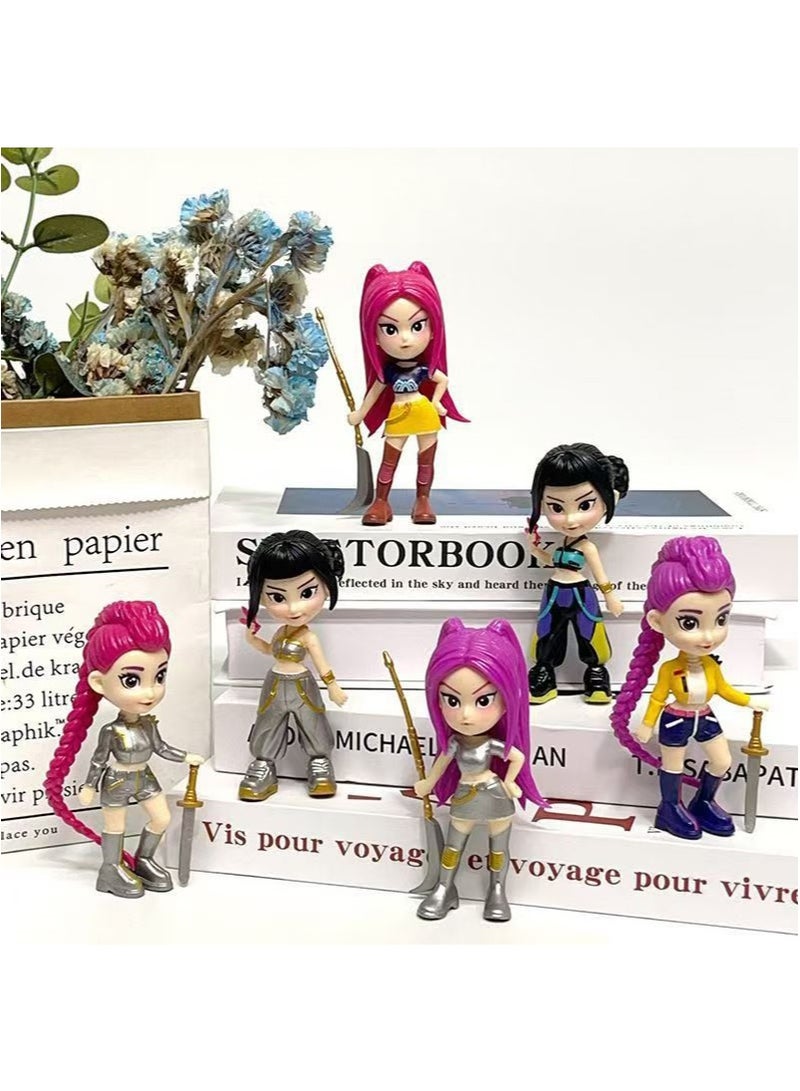 6 قطع من مجموعة تماثيل فتيات فرقة K Pop Demon Hunter، لعبة عصرية قابلة للتجميع لتزيين سطح المكتب - Image 4