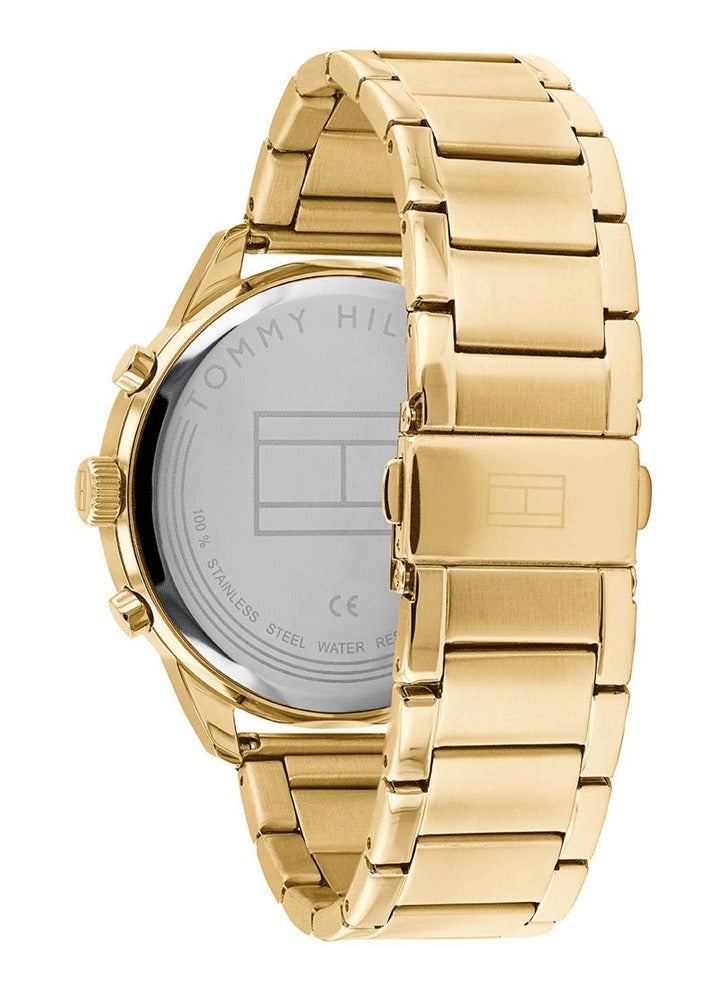 TOMMY HILFIGER ساعة تشيس كوارتز بقرص أبيض وحزام فولاذي ذهبي للرجال - 1791576 - Image 4