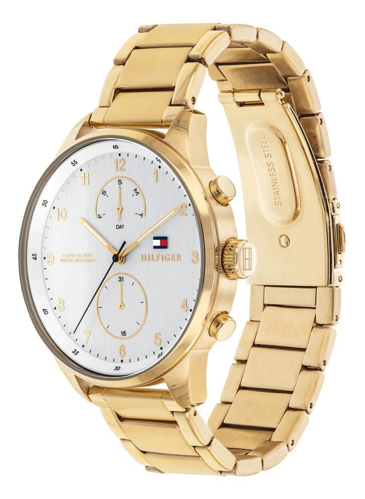TOMMY HILFIGER ساعة تشيس كوارتز بقرص أبيض وحزام فولاذي ذهبي للرجال - 1791576 - Image 3