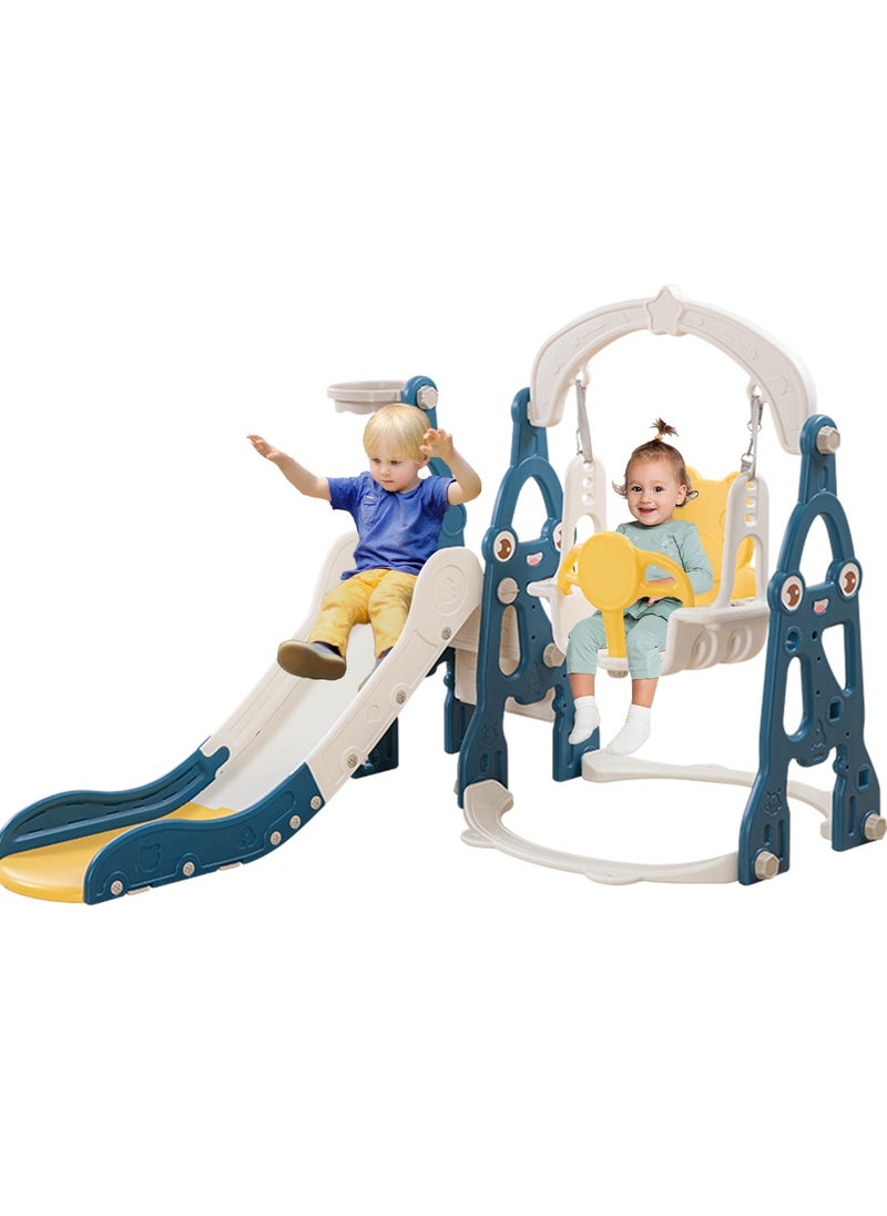 MaBaby - 3 in 1 Toddler Swing and Slide Set for Age 1-6 Indoor Playground for Children Baby Swing Set with Slide, Climber, Basketball Hoop and Long Slide for Boys and Girls - Image 1