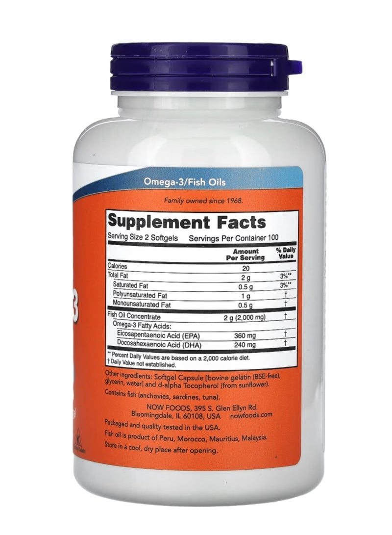 now Omega-3 Fish Oil 1000 mg 180 EPA - 120 DHA 200 Softgels - Image 2