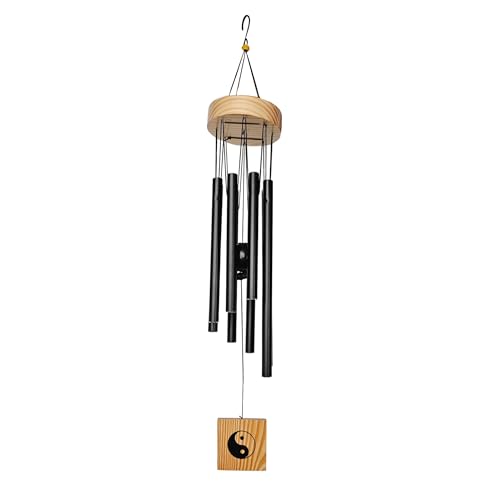 Plus Value Feng Shui Wind Chime Hanging Bells 8 Pipes Rods for Attracting Positive Vibrations Energy Home Office Balcony Living Room Bedroom Garden & Outdoors (Aluminium Metal, Black) Windchimes - Image 2