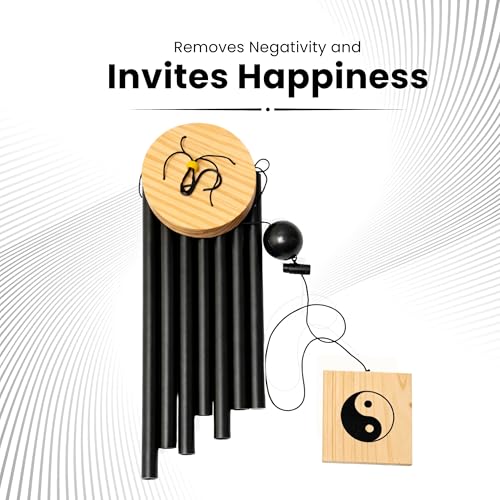 Plus Value Feng Shui Wind Chime Hanging Bells 8 Pipes Rods for Attracting Positive Vibrations Energy Home Office Balcony Living Room Bedroom Garden & Outdoors (Aluminium Metal, Black) Windchimes - Image 4