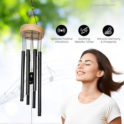 Plus Value Feng Shui Wind Chime Hanging Bells 8 Pipes Rods for Attracting Positive Vibrations Energy Home Office Balcony Living Room Bedroom Garden & Outdoors (Aluminium Metal, Black) Windchimes - Image 5