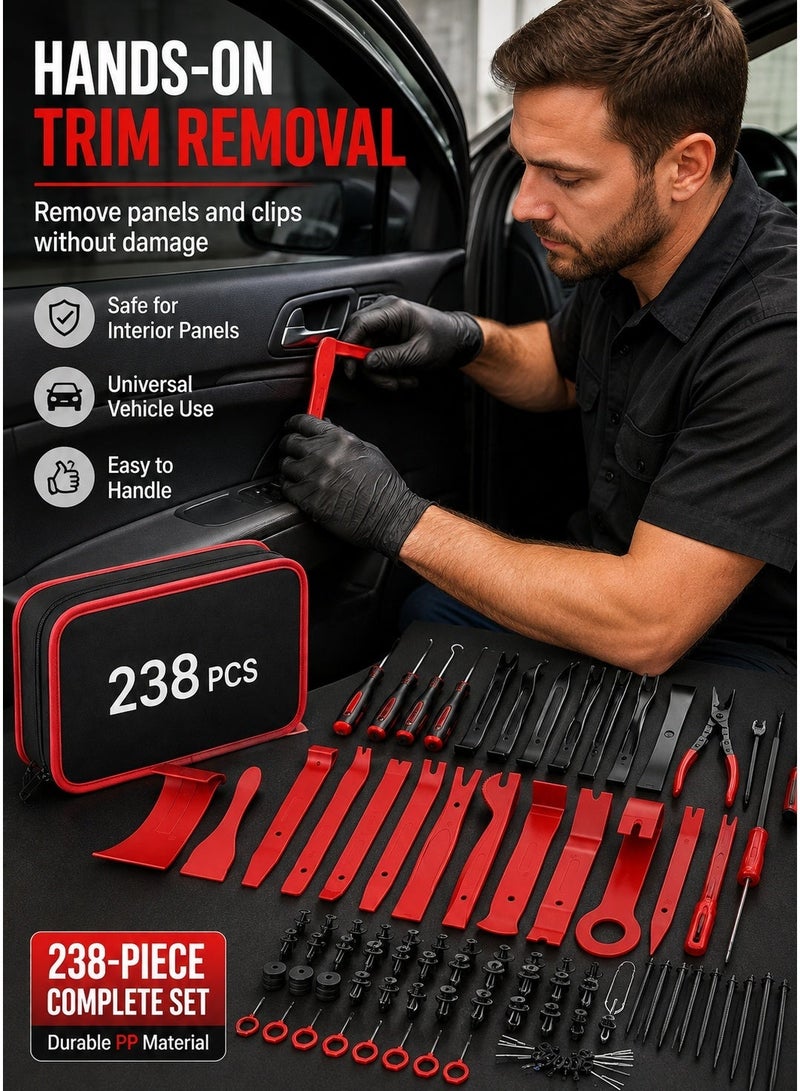 238PCS Trim Removal Tool Kit, Auto Pry Tool Set for Door Panel, Dashboard, Radio & Bumper Clips - Non-Scratch Fastener Remover with Storage Bag for Car Interior & Exterior Repair - Image 3