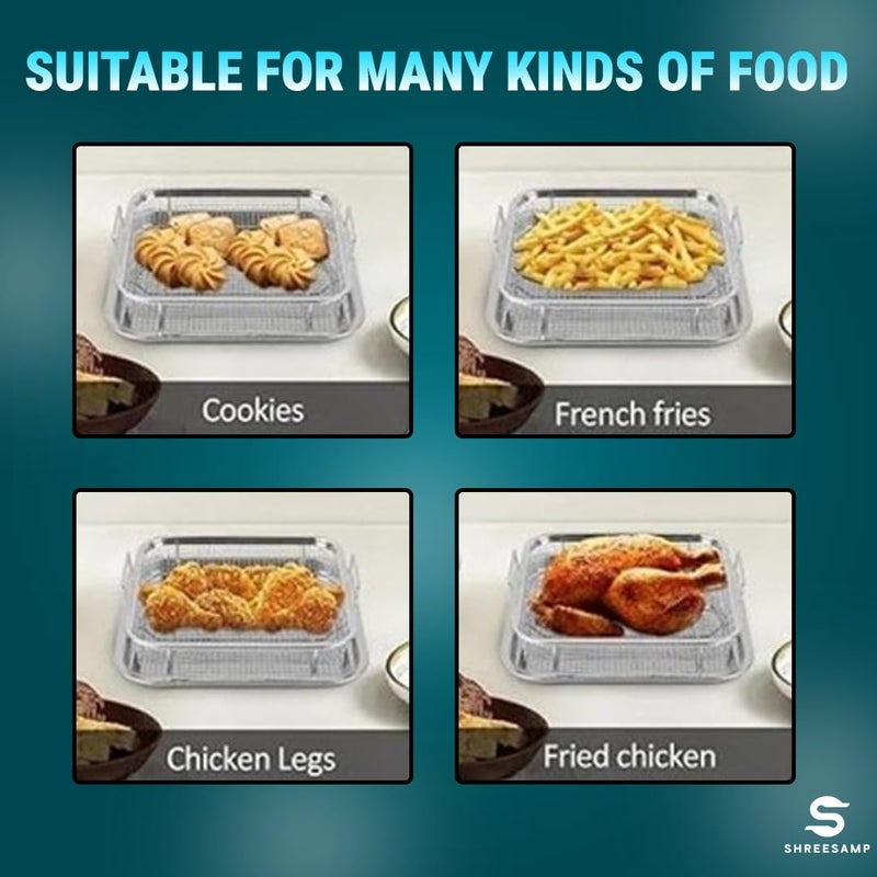 SHREESAMP سلة قلي الهواء مع صينية مصنوعة من الفولاذ المقاوم للصدأ سلة التحمير الكبيرة المربعة لشوي الدجاج 2 قطعة سلة قلي الهواء وصينية الطهي مع سلة طهي البطاطس المقلية - Image 5