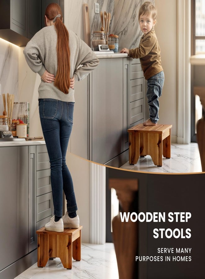 HOLANA 9" Acacia Wood One Step Stool for Adults - 300 Lbs Wooden Step Stools Heavy Duty for High Bed Riser, Bathroom, Bedroom - Small Stepping Stool for Elderly, Seniors, Kids, Handicap Use Indoor - Image 4