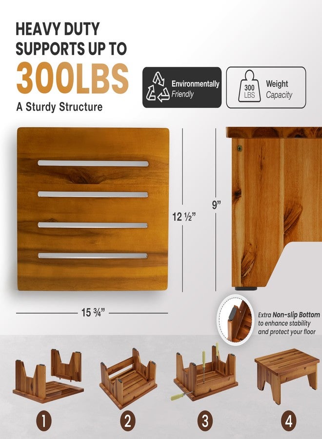 HOLANA 9" Acacia Wood One Step Stool for Adults - 300 Lbs Wooden Step Stools Heavy Duty for High Bed Riser, Bathroom, Bedroom - Small Stepping Stool for Elderly, Seniors, Kids, Handicap Use Indoor - Image 2