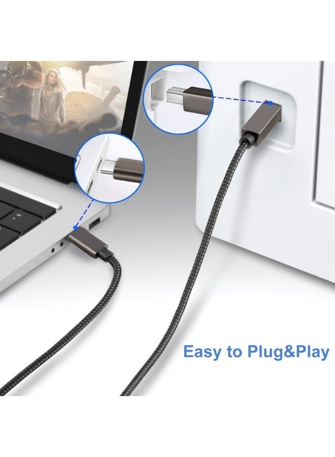 بلجن كابل طابعة USB C عالي السرعة بتصميم نايلون مجدول – وصلة من USB Type-C إلى USB Type-B للطابعات والسكانر والفاكس – هيكل ألومنيوم متين ونقل بيانات 480Mbps - Image 4