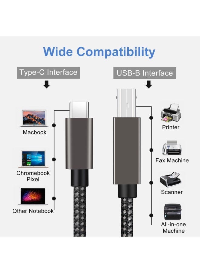 بلجن كابل طابعة USB C عالي السرعة بتصميم نايلون مجدول – وصلة من USB Type-C إلى USB Type-B للطابعات والسكانر والفاكس – هيكل ألومنيوم متين ونقل بيانات 480Mbps - Image 2