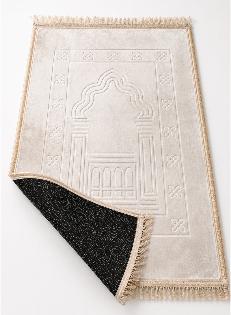 Tala Luxury Velvet Prayer Rug with Embossed Patterns | Elegant Islamic Design | Embroidered Edges | Size 80×120 cm | Soft Comfortable Texture for Prayer - Image 2