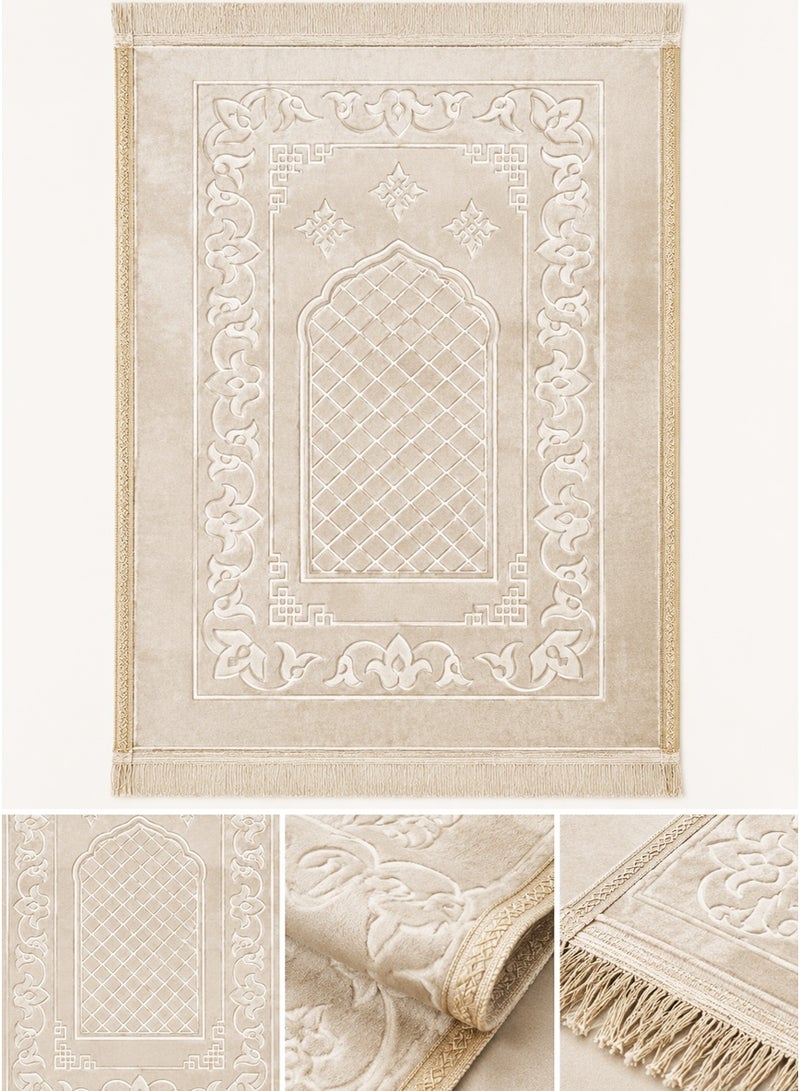 Tala Luxury Velvet Prayer Rug with Embossed Patterns | Elegant Islamic Design | Embroidered Edges | Size 80×120 cm | Soft Comfortable Texture for Prayer - Image 3