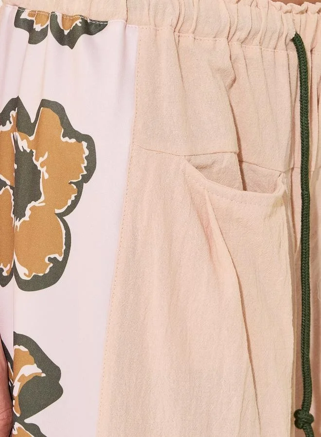 Take Two Butterfly Print Mid-Rise Wide-Leg Trousers with Drawstring