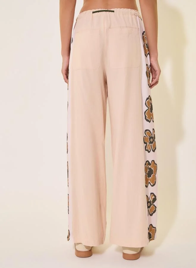 Take Two Butterfly Print Mid-Rise Wide-Leg Trousers with Drawstring