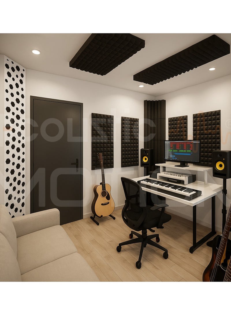 Acoustic Motion (2 Pack)  Acoustic Bass Traps corner| Absorption- Diffusion- Reflection- Soundproofing- Insulation | Treatments For mount in corner under ceiling | Color: (white) 60x30x30 cm for Home Studio and Recording Insulation - Low to High Frequency Sound Absorbing wood+Foam from Acoustic Motion (Hexa) - Image 2