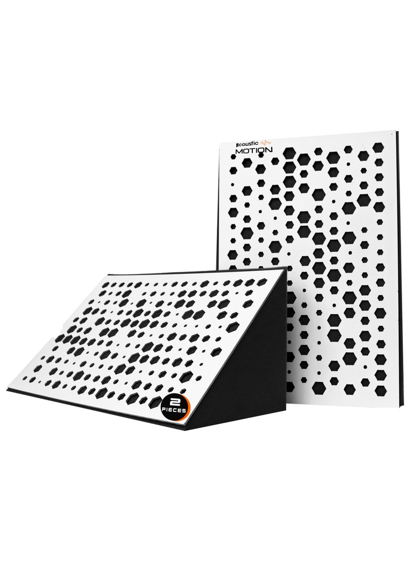 Acoustic Motion (2 Pack)  Acoustic Bass Traps corner| Absorption- Diffusion- Reflection- Soundproofing- Insulation | Treatments For mount in corner under ceiling | Color: (white) 60x30x30 cm for Home Studio and Recording Insulation - Low to High Frequency Sound Absorbing wood+Foam from Acoustic Motion (Hexa) - Image 1