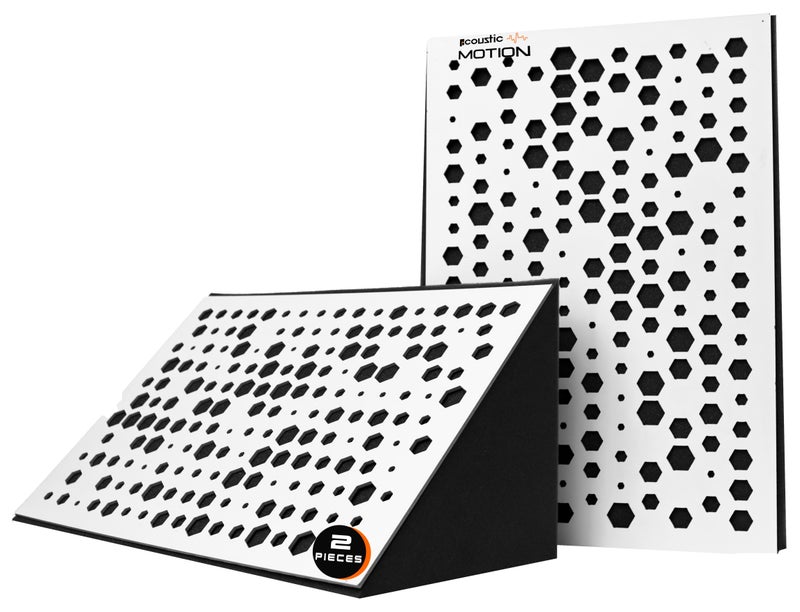 Acoustic Motion (2 Pack)  Acoustic Bass Traps corner| Absorption- Diffusion- Reflection- Soundproofing- Insulation | Treatments For mount in corner under ceiling | Color: (white) 60x30x30 cm for Home Studio and Recording Insulation - Low to High Frequency Sound Absorbing wood+Foam from Acoustic Motion (Hexa) - Image 1