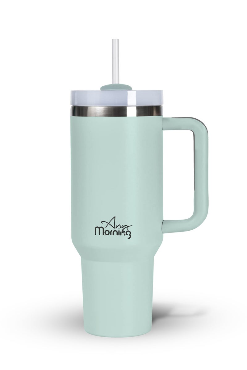 آني مورننغ كوب بغطاء محكم مانع للتسرب، بسعة 1200 مل مع عزل مفرغ، كوب قهوة كبير من الفولاذ المقاوم للصدأ مزدوج الطبقة، يحافظ على المشروبات ساخنة لمدة 9 ساعات وباردة لمدة 12 ساعة، يناسب حامل الأكواب في السيارة، تصميم أنيق يشبه الترمس. - Image 1