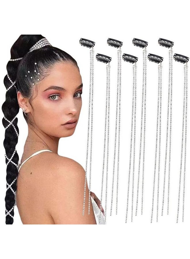 Fameza FAMEZA 6 PCS Pieces Long Rhinestone Hair Chains,Punk Tassel Hair Clips Hair Extension 20 Inch Head Chain Silver Hair Clip Hairpin for Women and Girls Nightclub Party Daily Headwear - Image 1