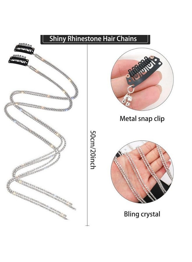Fameza FAMEZA 6 PCS Pieces Long Rhinestone Hair Chains,Punk Tassel Hair Clips Hair Extension 20 Inch Head Chain Silver Hair Clip Hairpin for Women and Girls Nightclub Party Daily Headwear - Image 2