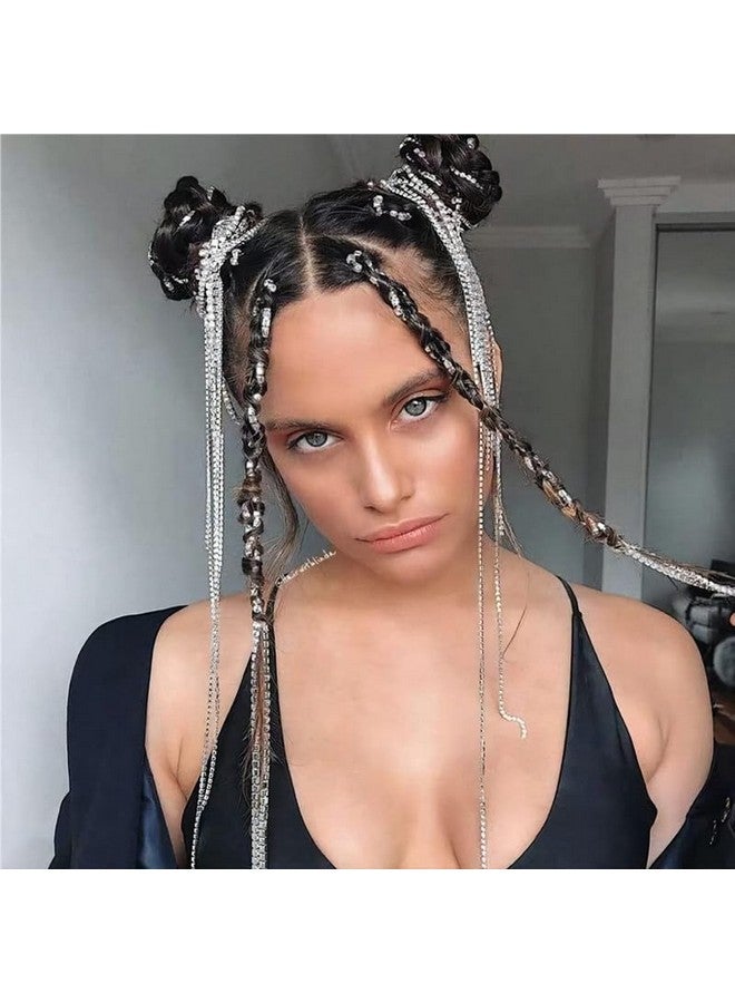 Fameza FAMEZA 6 PCS Pieces Long Rhinestone Hair Chains,Punk Tassel Hair Clips Hair Extension 20 Inch Head Chain Silver Hair Clip Hairpin for Women and Girls Nightclub Party Daily Headwear - Image 4