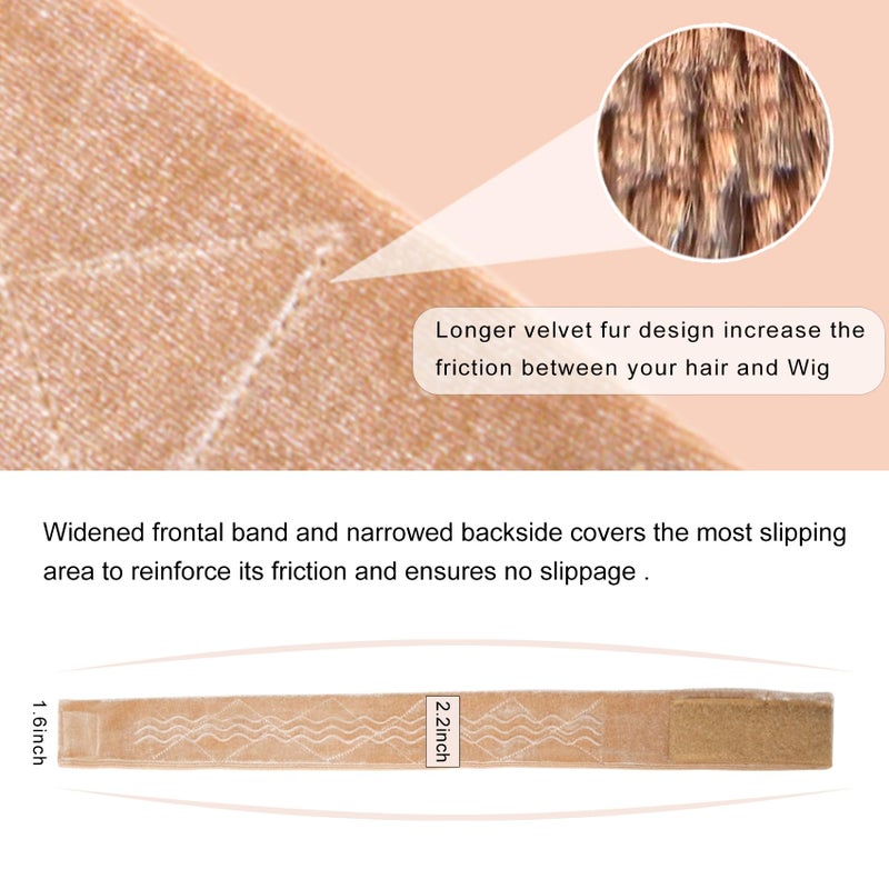 coloryoung Wig Grip Band Flexible Velvet Scarf Adjustable Comfort Headband Wig Comfort Non-Slip Adjustable Fasten Wig Bands with Wavy Silicone (Beige) - Image 5