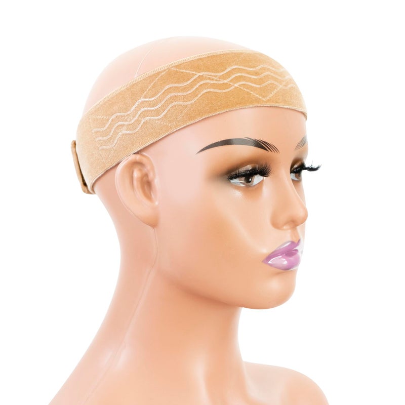 coloryoung Wig Grip Band Flexible Velvet Scarf Adjustable Comfort Headband Wig Comfort Non-Slip Adjustable Fasten Wig Bands with Wavy Silicone (Beige) - Image 1
