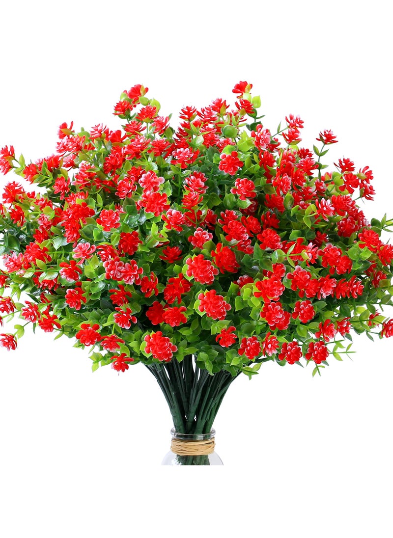 SITUMEIZI SITUMEIZI 8 Bundles Red Artificial Flowers Outdoor Fake Flower Plastic UV Resistant Shrubs Greenery Plants Hanging Decorations Garden Porch Window Box Farmhouse Outside Summer Indoor Decor  - Image 1
