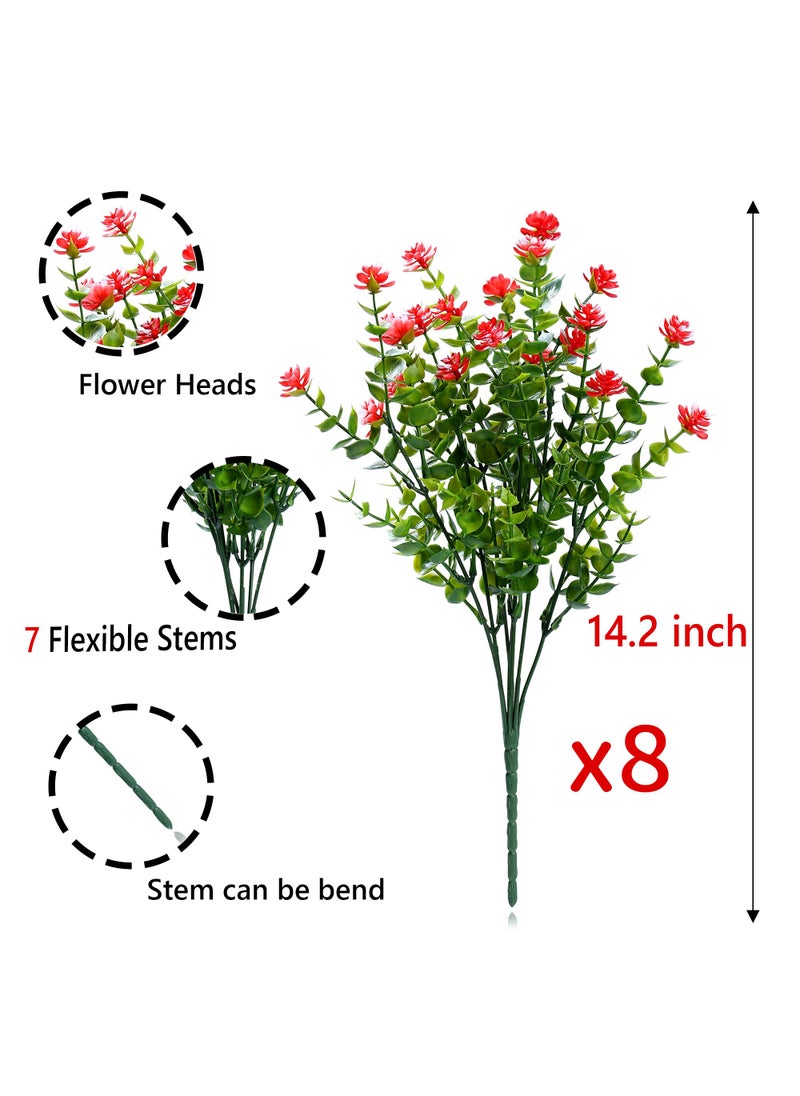 SITUMEIZI SITUMEIZI 8 Bundles Red Artificial Flowers Outdoor Fake Flower Plastic UV Resistant Shrubs Greenery Plants Hanging Decorations Garden Porch Window Box Farmhouse Outside Summer Indoor Decor  - Image 2