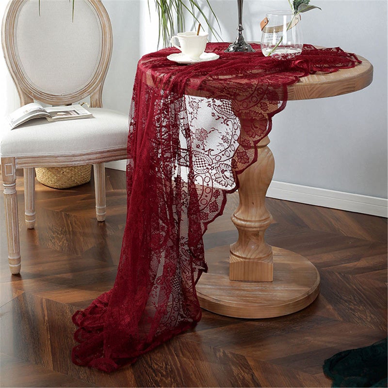 Fhberni Red Lace Tablecloth Embroidered Elegant Floral Patterns Table Cloth Round Overlay Table Cover for Wedding Party Holiday Long Dinner Home Decor(Round-60, Red) - Image 2