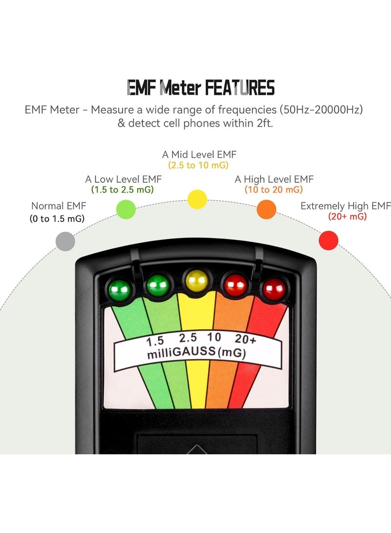 المحمولة LED EMF المجال الكهرومغناطيسي شبح الصيد كاشف المعدات غير الطبيعية اختبار 50Hz-20000Hz الأسود - Image 5