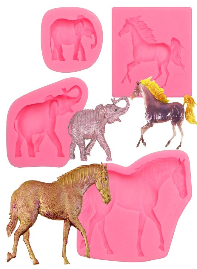muyulin Horse Fondant Molds, 4 Packs, Elephant Animal Chocolate Silicone Molds for Horse Cowboy Cake Decoration, Cupcake Toppers Gum Paste Candy Clay - Image 1