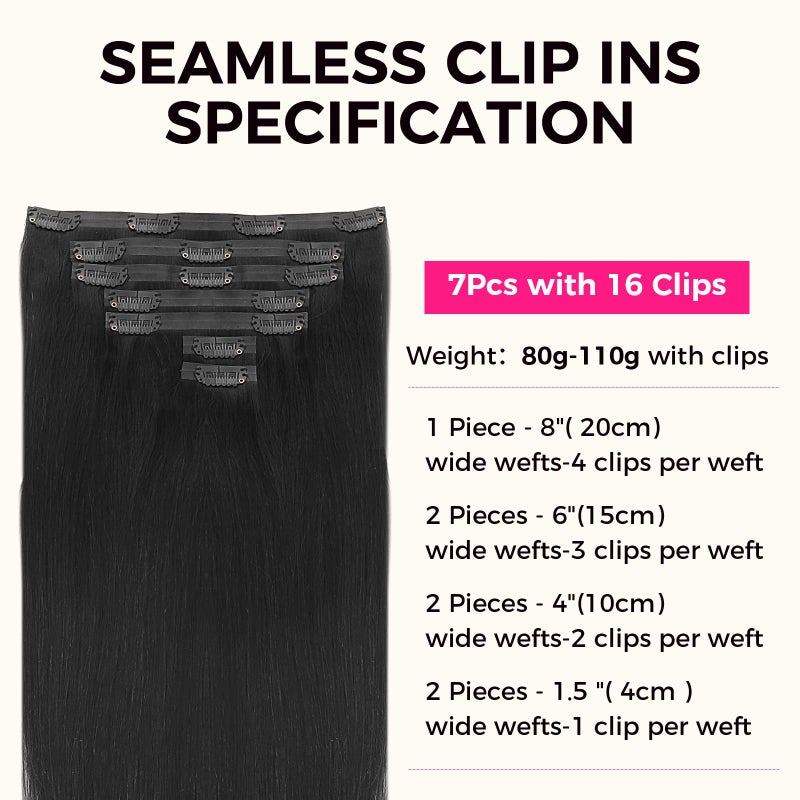 Lashey Clip in Hair Extensions Real Human Hair Extensions, 110g #1 Jet Black Seamless Clip in Hair 18 Inch 7pcs for Black Women Soft Silky PU Clip in Remy Human Hair Extensions - Image 2