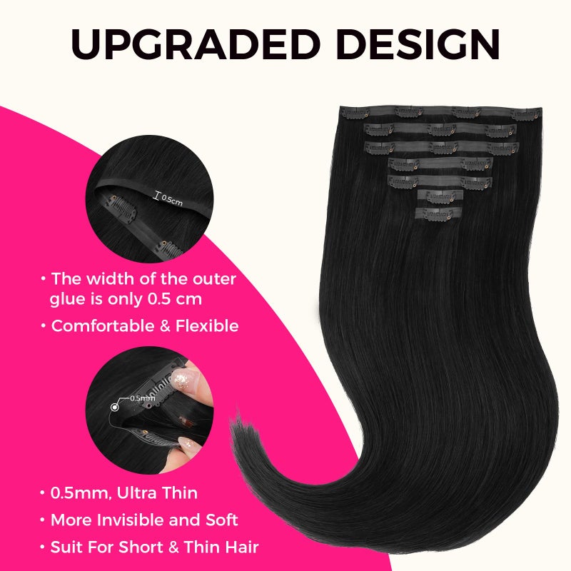 Lashey Clip in Hair Extensions Real Human Hair Extensions, 110g #1 Jet Black Seamless Clip in Hair 18 Inch 7pcs for Black Women Soft Silky PU Clip in Remy Human Hair Extensions - Image 4