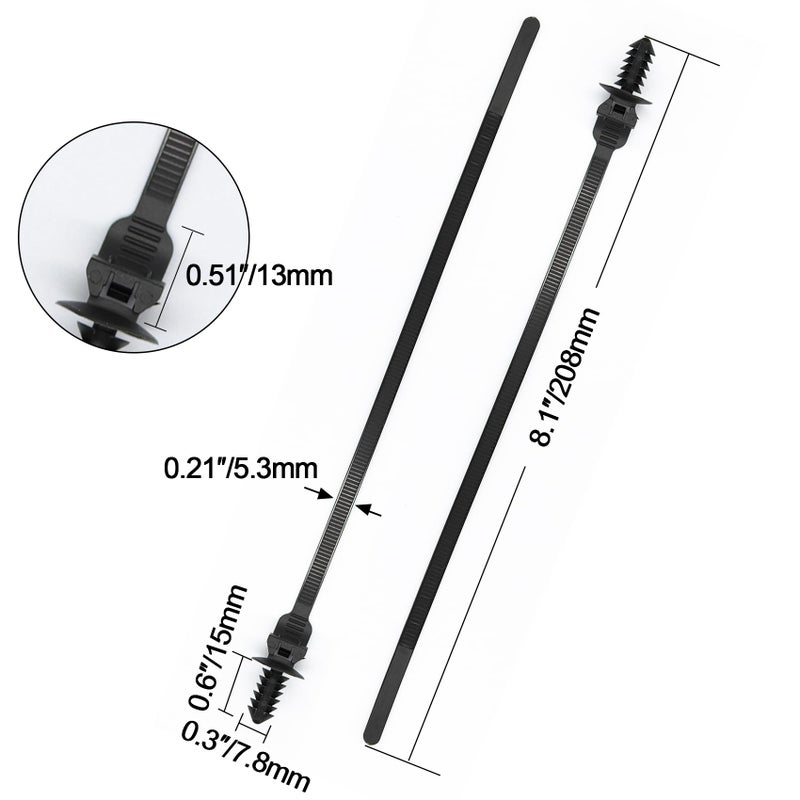 OIIKI 50 Pack Cable Zip Ties 8 Inch Nylon Push Mount Self Locking Cable Ties For Indoor Wire Tying-Black - Image 2
