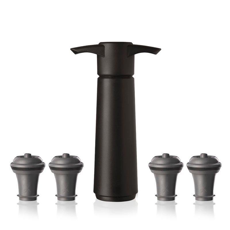 Vacu Vin Original Wine Saver with 4 Vacuum Bottle Stoppers â€“ Black Wine Preserver Pump for Red or White Wine â€“ Manual Air Remover System â€“ Airtight Seal â€“ Keep Wine Fresh Longer - Image 1