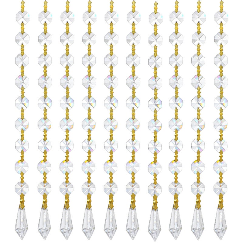 KRISININE 10pcs Hanging Chandelier Crystal Beads Chains Crystal Garland Strands Glass Octagon Beads Lamp Chain for Christmas Wedding Party DecorationGold Pinning - Image 3