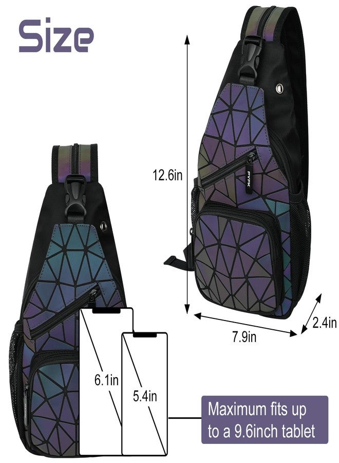 PYFK Geometric Backpack Luminous Holographic Purse Color Changes Flash Reflective Bag For Cycling Fashion Sling Bag for Women(Prism) - Image 5