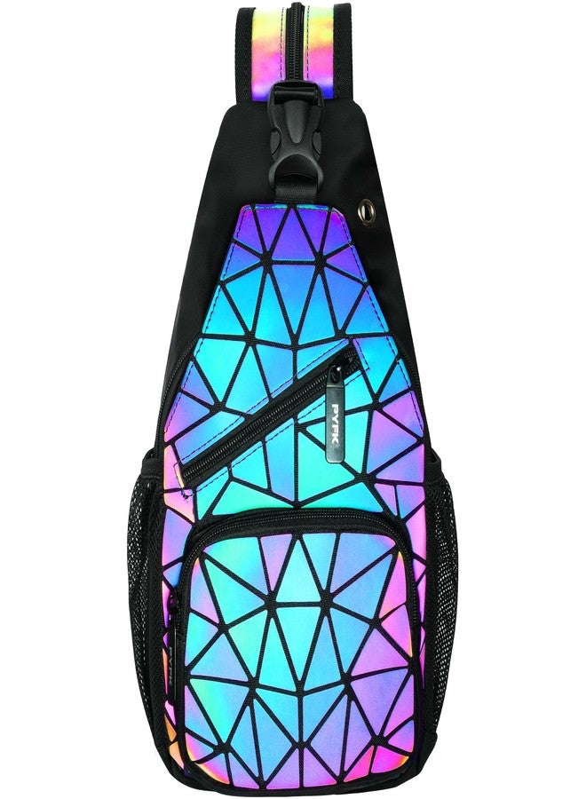 PYFK Geometric Backpack Luminous Holographic Purse Color Changes Flash Reflective Bag For Cycling Fashion Sling Bag for Women(Prism) - Image 1